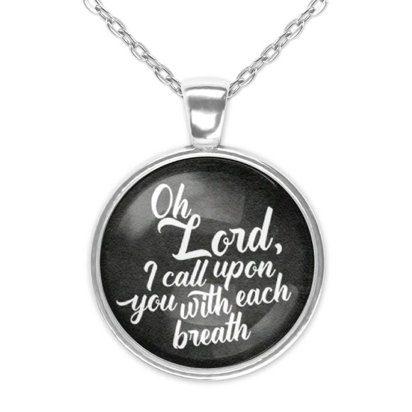 I Call Upon You Christian Faith Glass Pendant Necklace Minimalist Black - Picture 2 of 2